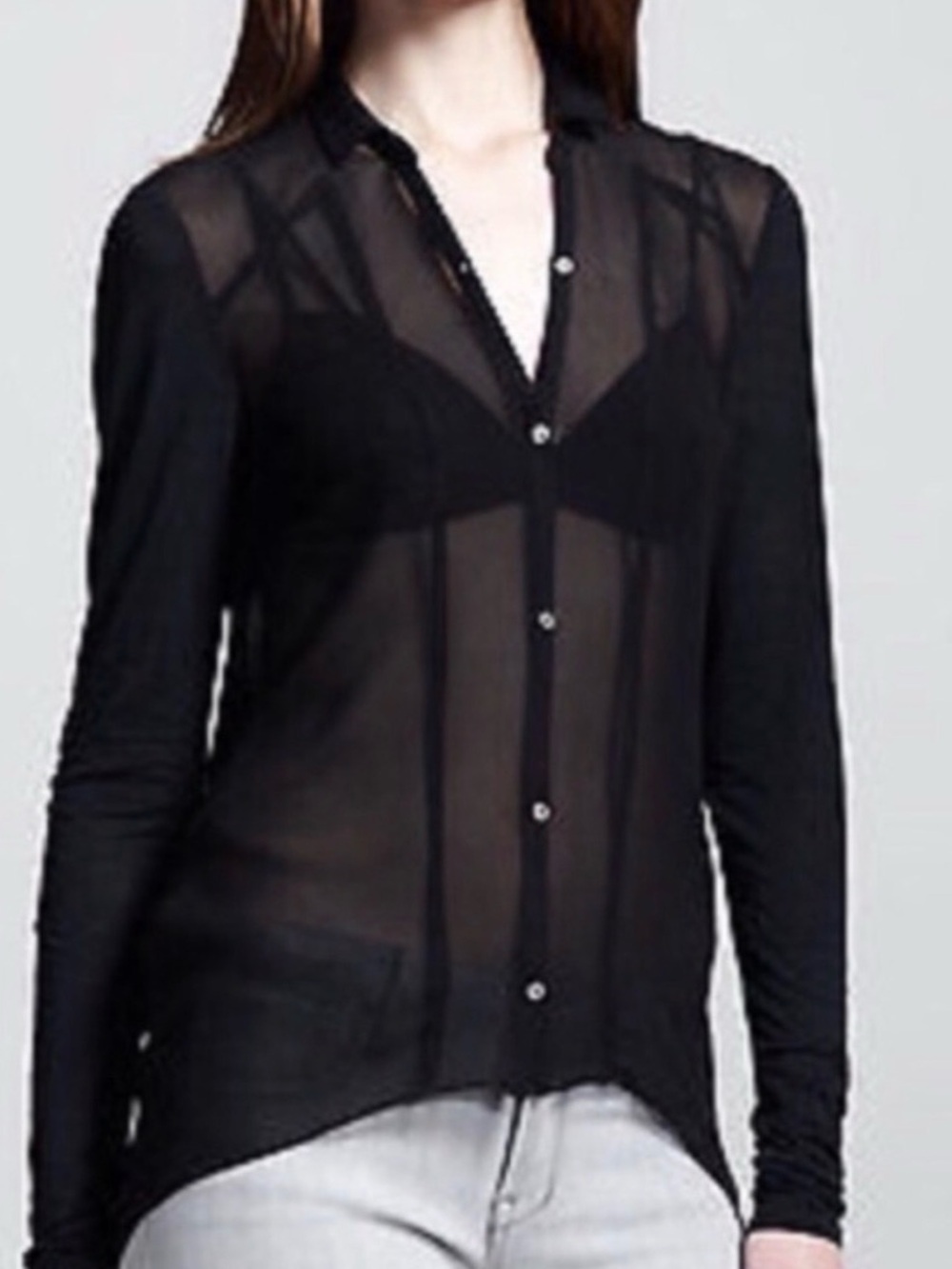 Helmut Lang Black Hi Lo Sheer 100% Silk Blouse Size Small